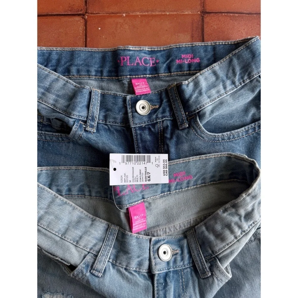 Sz 6/7 Girls The Childrens Place Light & Med Wash Denim Mid Rise Midi Shorts NWT